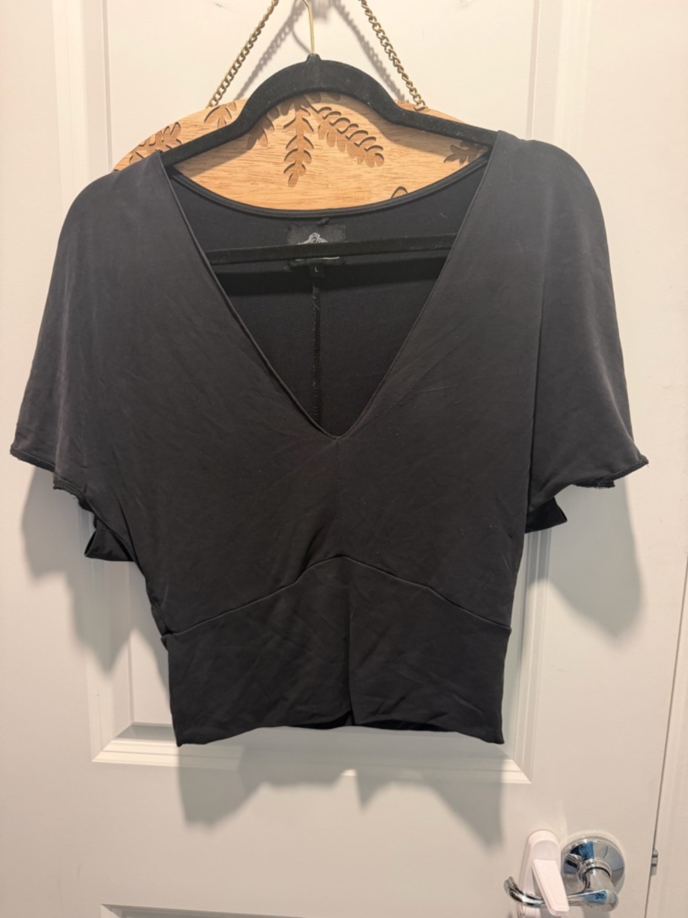Angie Black V-Neck Short Sleeve Top